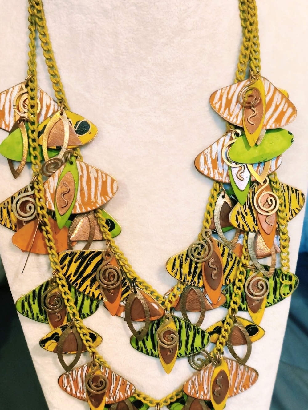 Vintage,Handmade Yellow & Green Statement Necklace